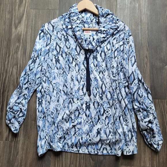 Ruby Red Women's Pullover Sweater Size Large Blue Kangaroo Pocket Long Sleeve - Picture 1 of 9